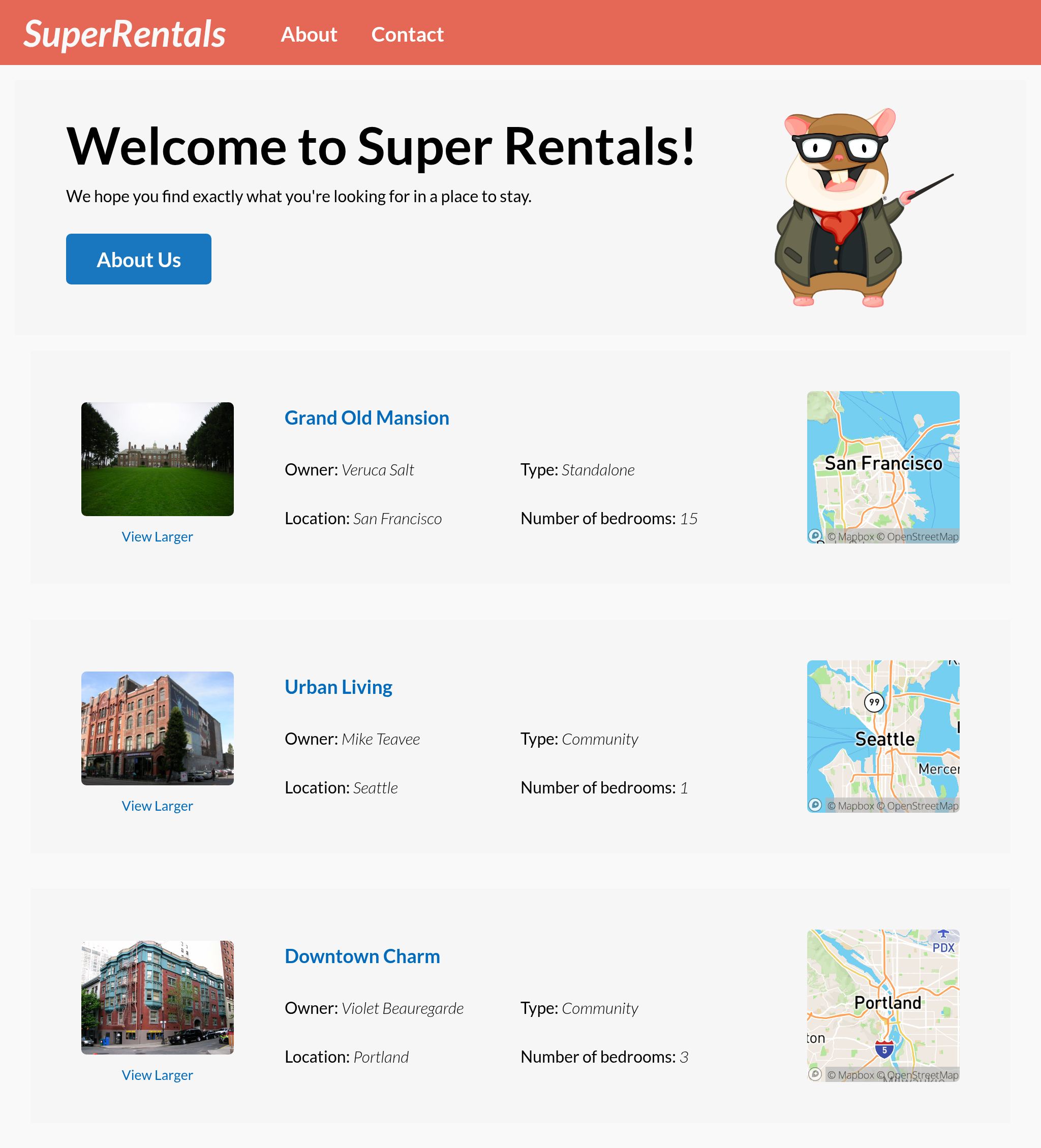 The Super Rentals app by the end of the chapter